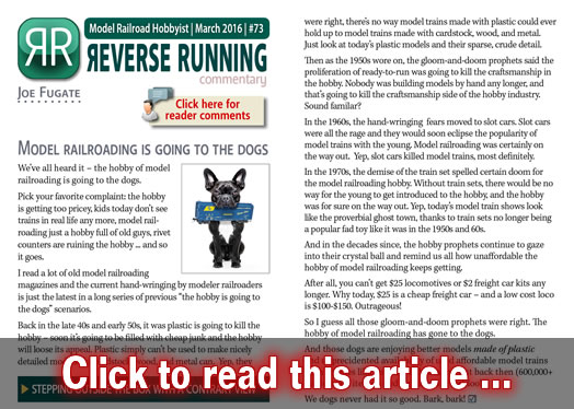 Reverse Running: Model Railroading going to the dogs - Model trains - MRH commentary March 2016