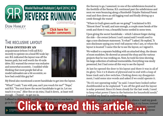 Reverse Running: The reclusive layout - Model trains - MRH commentary April 2016