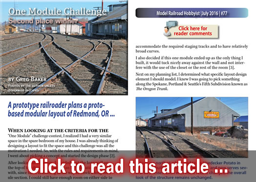 One Module Challenge: Redmond, OR - Model trains - MRH article July 2016