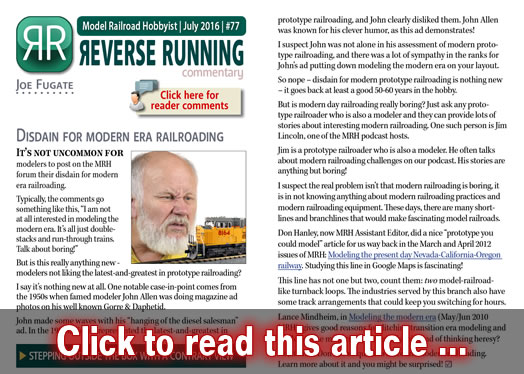 Reverse Running: Disdain for modern railroading - Model trains - MRH commentary July 2016