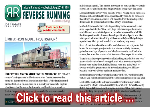 Reverse Running: Limited run model frustation? - Model trains - MRH commentary August 2016