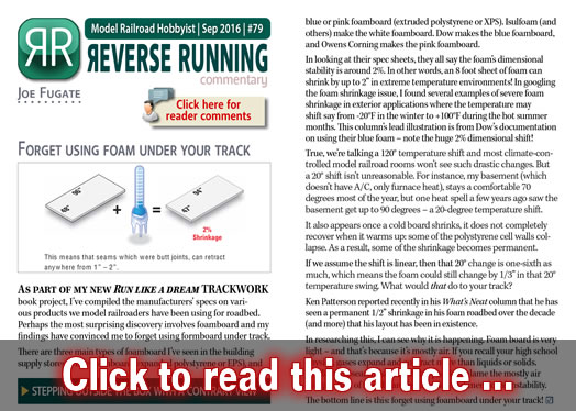 Reverse Running: Forget foam for roadbed - Model trains - MRH commentary September 2016