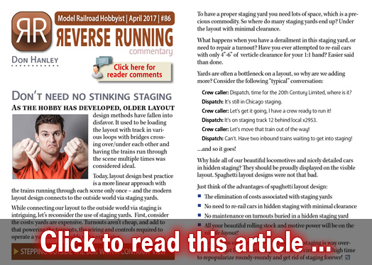 Reverse Running: Don't need no stinking staging - Model trains - MRH commentary April 2017