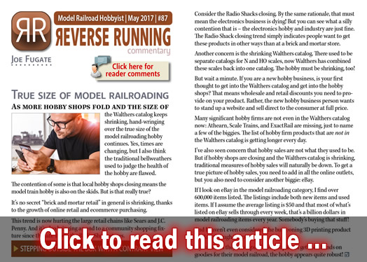Reverse Running: True size of model railroading - Model trains - MRH commentary May 2017