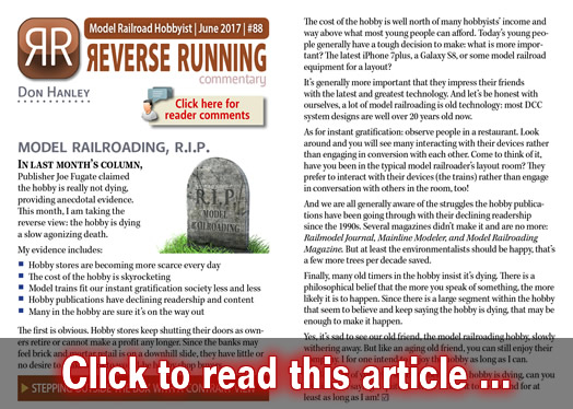 Reverse Running: Model railroading, RIP - Model trains - MRH commentary June 2017