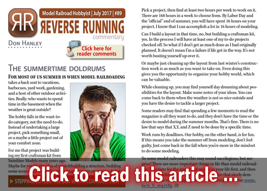 Reverse Running: Summertime doldrums - Model trains - MRH commentary July 2017