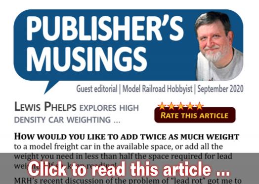Publishers Musings: High-density car weighting - Model trains - MRH editorial September 2020