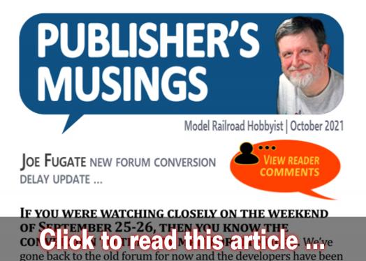 Publishers Musings: Forum conversion delay update - Model trains - MRH editorial October 2021