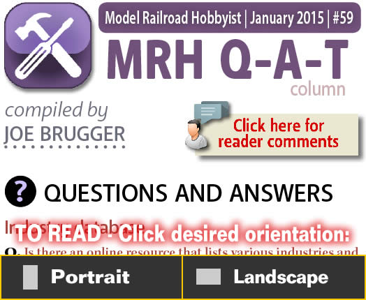 Questions, Answers, and Tips - Model trains - MRH column January 2015