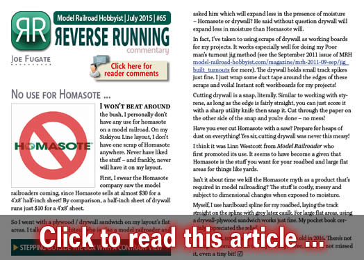 Reverse Running: No use for Homasote - Model trains - MRH commentary July 2015