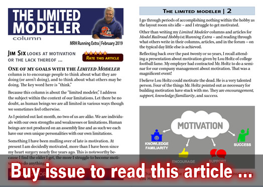 Limited Modeler: Staying motivated - Model trains - MRH-RE column February 2019