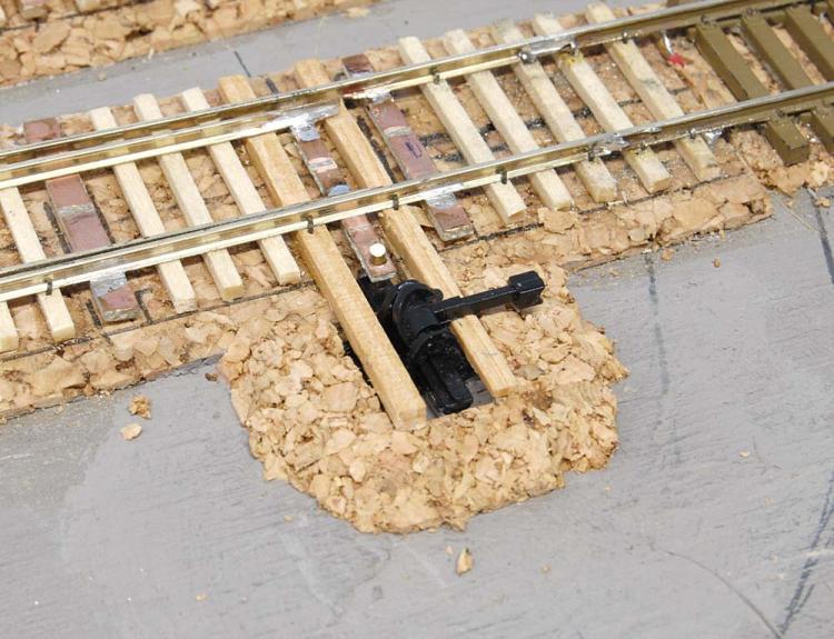 HO turnouts, N ground throws and 1/8" cork roadbed Model Railroad