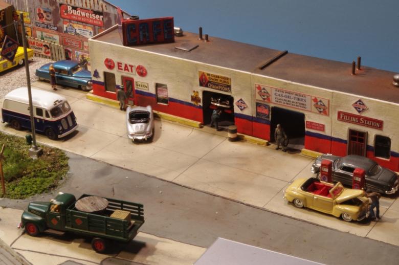 Gas StationCafe made from Modern Train Station. Model Railroad