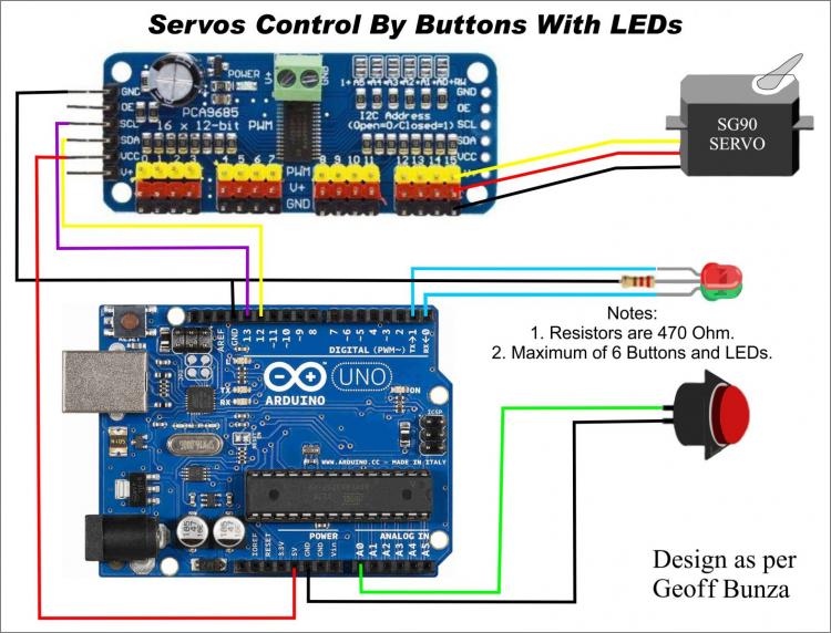 Wiring an Arduino with push button and LED to control turnouts. | Model ...