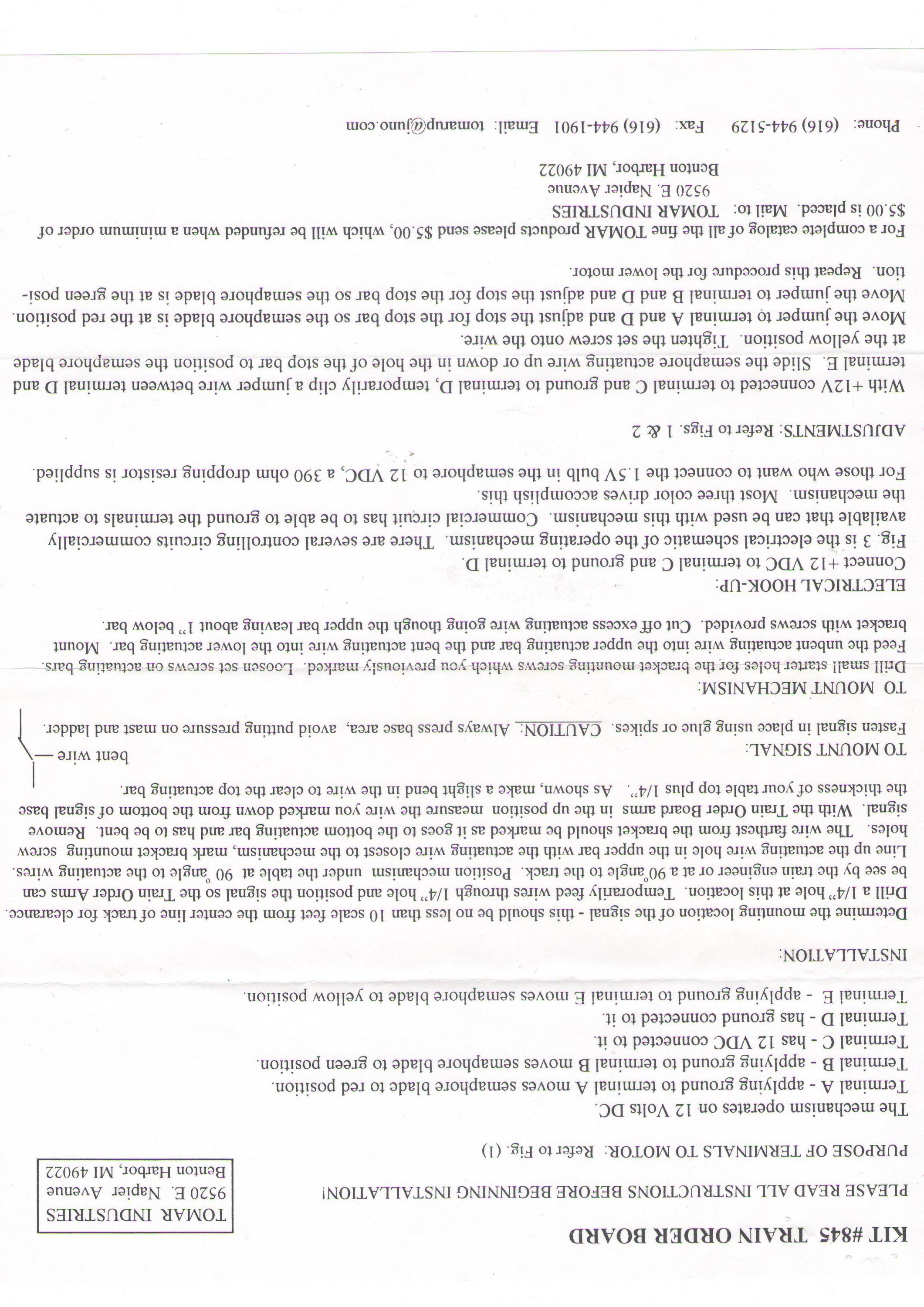 TOMAR H845 TRAIN ORDER BOARD WITH DOUBLE OPERATING MECHANISM Model