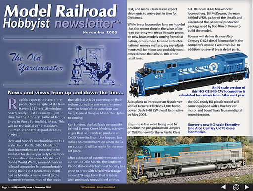 November 2008 Newsletter | Model Railroad Hobbyist magazine